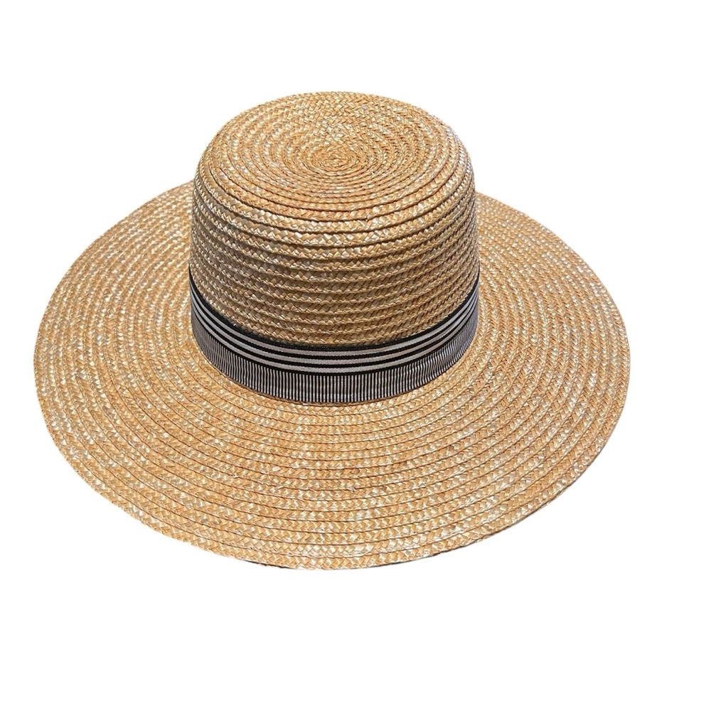 J. Crew Wide Brim Straw Hat Gross Grain Ribbon S/M